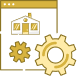 The image features a stylized illustration of a house with a gear icon next to it, suggesting a concept related to home improvement or construction, accompanied by an open-book icon that may imply knowledge sharing or learning resources.