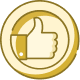 The image displays a stylized icon featuring a thumbs-up gesture within a circular badge with a golden border, which typically represents approval or agreement.
