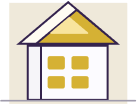 The image features a stylized icon of a house with an open door, set against a plain background.