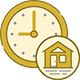 The image shows a digital clock on the left with a time of 10:35, and on the right side, there's an icon of a house with a clock next to it, indicating a real estate or property listing service that includes a timer feature for some functionality.