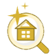 The image displays a stylized icon of a house with a magnifying glass overlaying it, suggesting a search or real estate theme, possibly indicating a property search feature on a website.