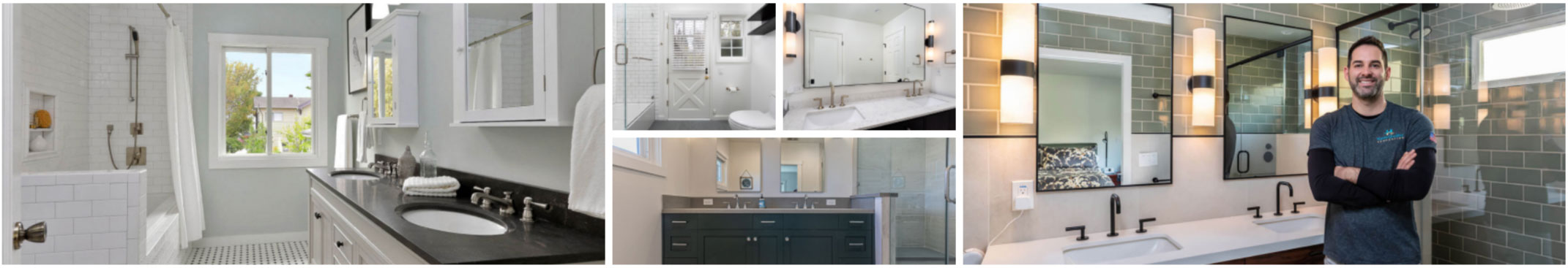 The image shows a collage of photographs featuring different kitchens with various design elements such as countertops, cabinets, sinks, and flooring, displayed on a website for accessibility purposes.